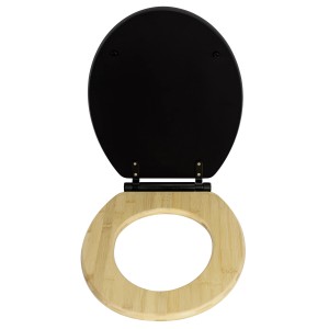 Wenko WC-Sitz Bambusa, schwarz/Bambus, mit Absenkautomatik und Fix-Clip-Befestigung.