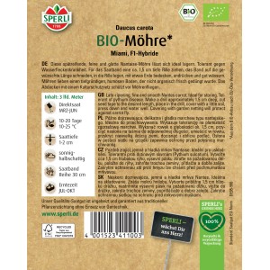 Sperli Bio Möhre F1-Hybride Saatband Packung, Gemüsesamen für knackige, aromatische Möhren.
