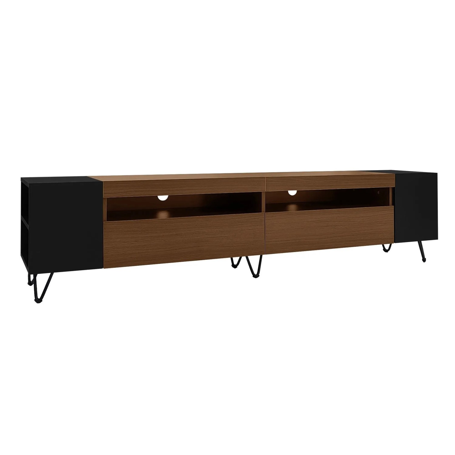 okwish TV Schrank mit Stauraum Modernem Design Wohnzimmer 180×36×43cm Schwarz Braun