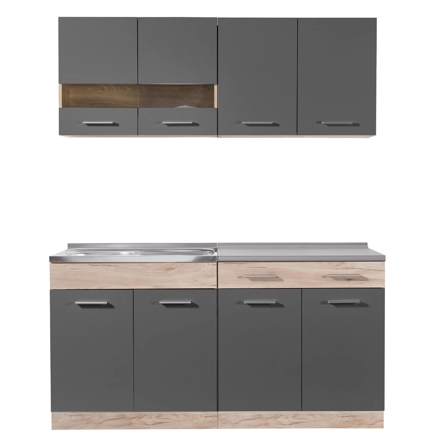 Homestyle4u Singleküche 160 cm ohne Geräte mit Arbeitsplatte Eiche Grau kaufen bei OBI