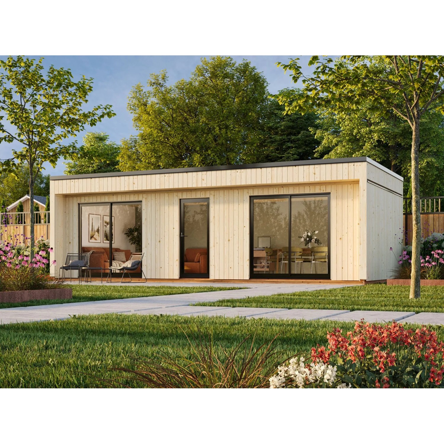 Palmako Holz-Gartenhaus Johanna Flachdach Unbehandelt 901 cm x 448 cm 31,8 m²