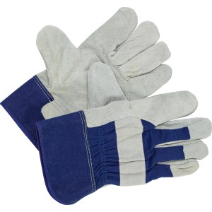 Grau-blaue Rindspaltleder Arbeitshandschuhe Größe 10 für Garten- und Bauarbeiten.