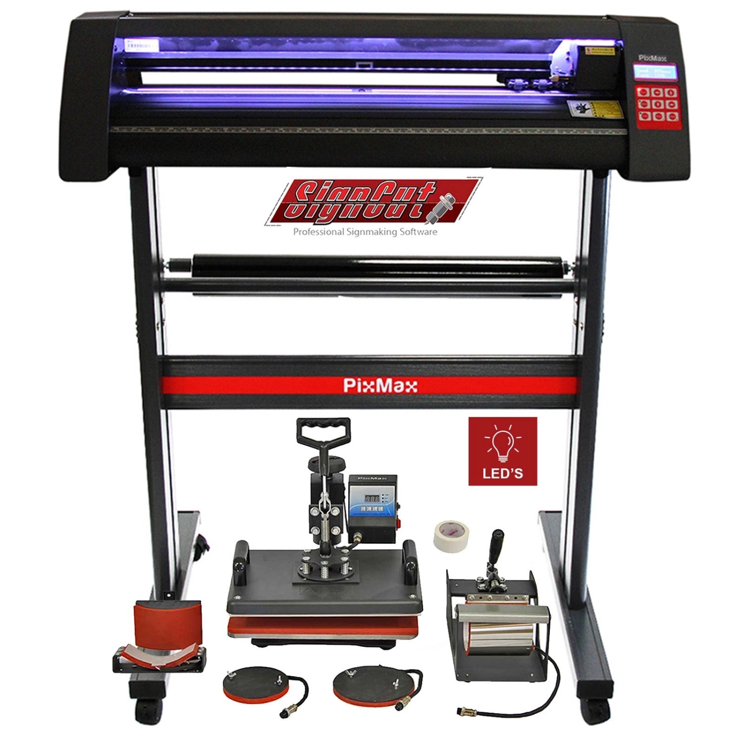 Monstershop 5-in-1 Schneideplotter mit Hitzepresse und Signcut Pro Software.