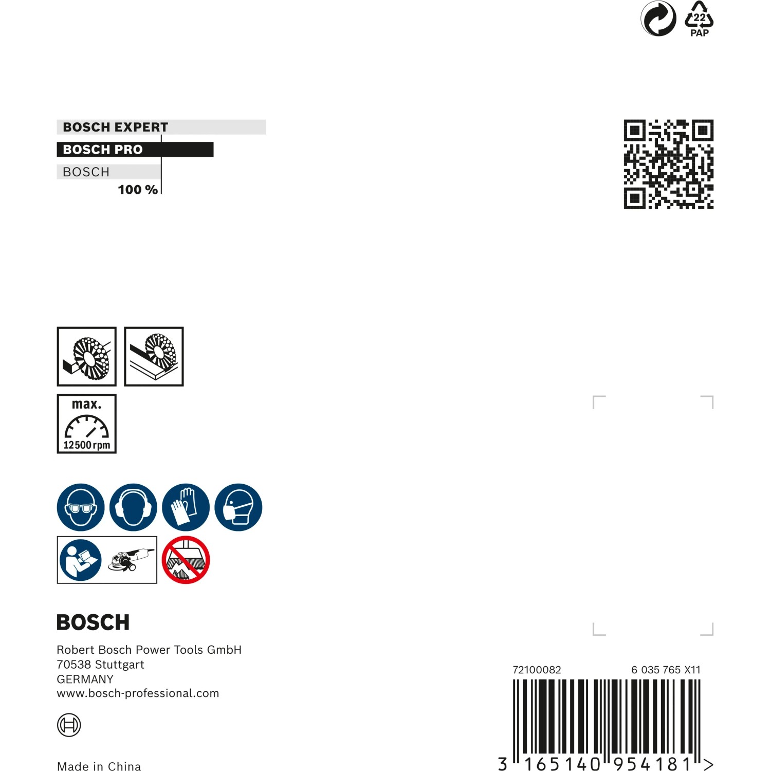 Bosch X-Lock Scheibenbürste Clean for Metal: Produktinformationen, max. 12500 U/min, Sicherheitssymbole für Winkelschleifer Zubehör.