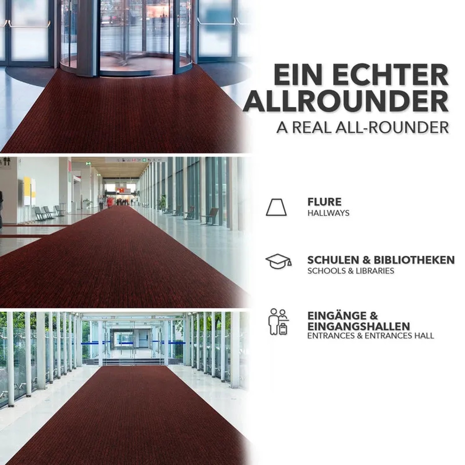 Roter Eventteppich Atlas nach Maß, ideal für Messen, Flure und Eingangsbereiche.