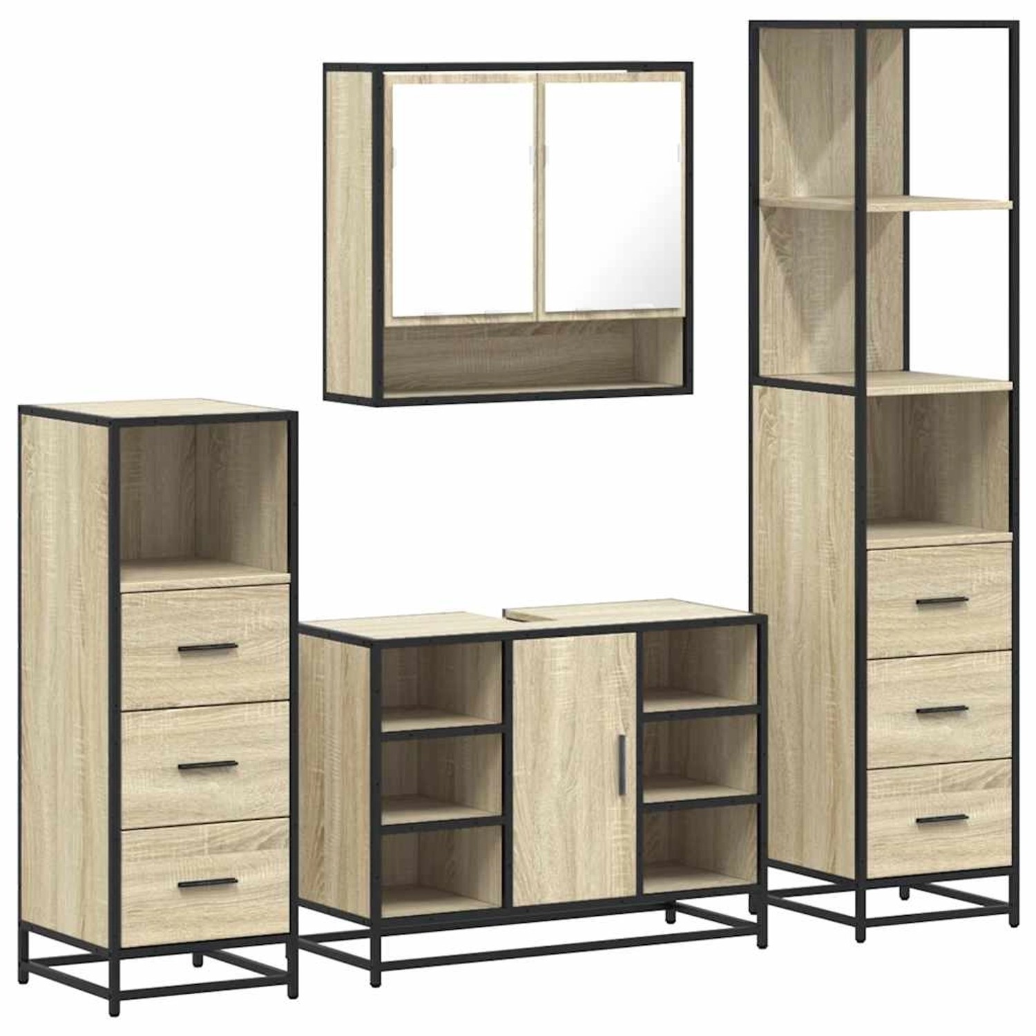 vidaXL 4-Tlg Badmöbel-Set Sonoma-Eiche Holzwerkstoff 3301301 günstig online kaufen