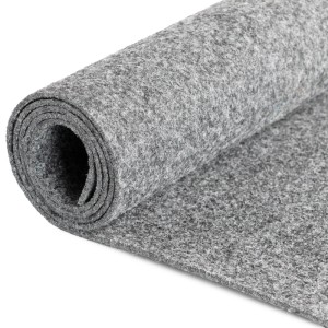 Grauer Primaflor Nadelfilz Turbo Teppichboden als Musterstück, gerollt.