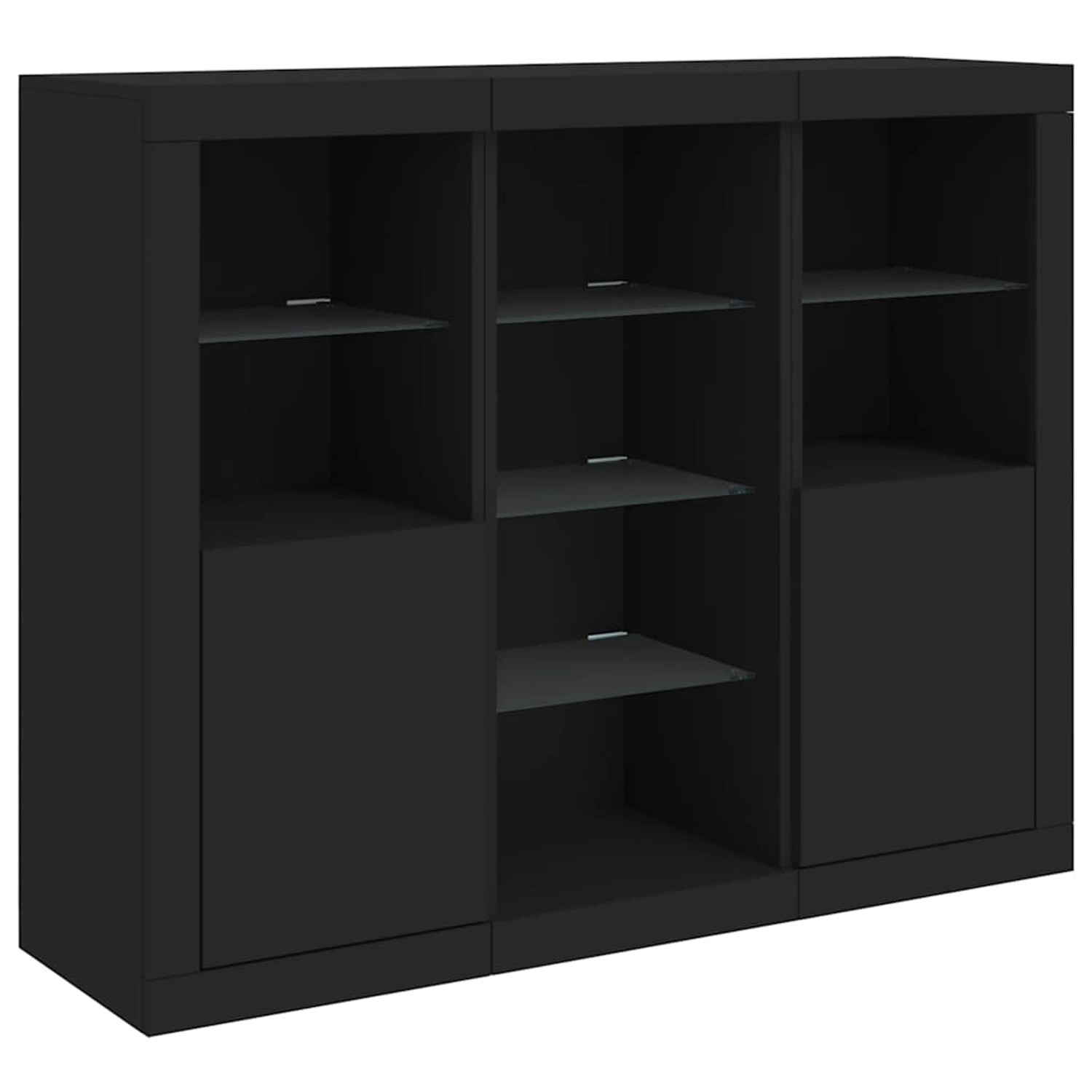 vidaXL Sideboards mit LED-Leuchten 3 Stk Schwarz Holzwerkstoff 3209122 günstig online kaufen