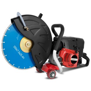EBERTH Benzin Trennschleifer mit 350mm Trennscheibe und 2-Takt Motor, ideal für Baustelleneinsätze.