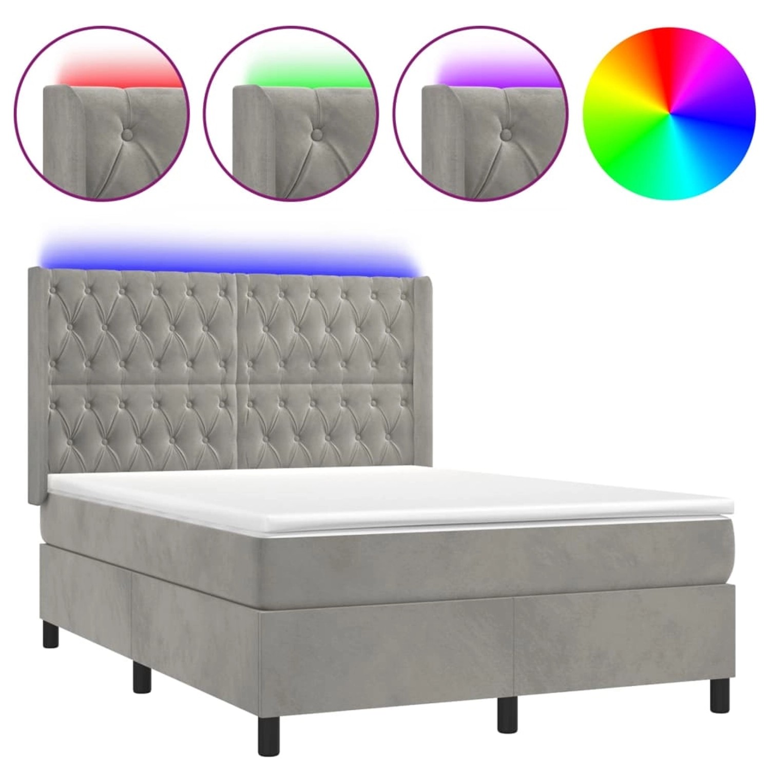 vidaXL Boxspringbett mit Matratze & LED Hellgrau 140x200 cm Samt 3139745 günstig online kaufen