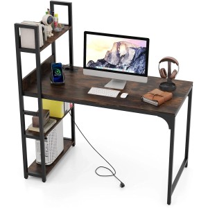 Costway Schreibtisch mit Ladestation Braun