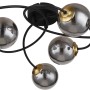 Moderne, 6-flammige Globo Deckenleuchte Jorge in Schwarz matt mit rauchfarbenen Glaskugeln.