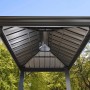 Detailansicht des Sojag Grillpavillon Messina BBQ in Anthrazit mit Aluminiumrahmen und Stahldach.