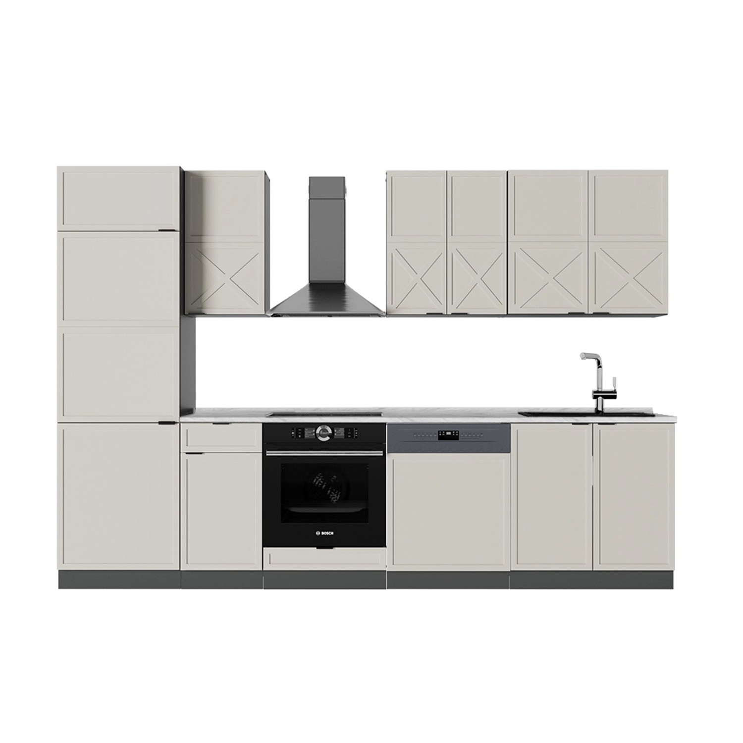 Vicco Fame-Line Küchenzeile GrauBeige/Anthrazit 300 cm ohne Arbeitsplatte günstig online kaufen