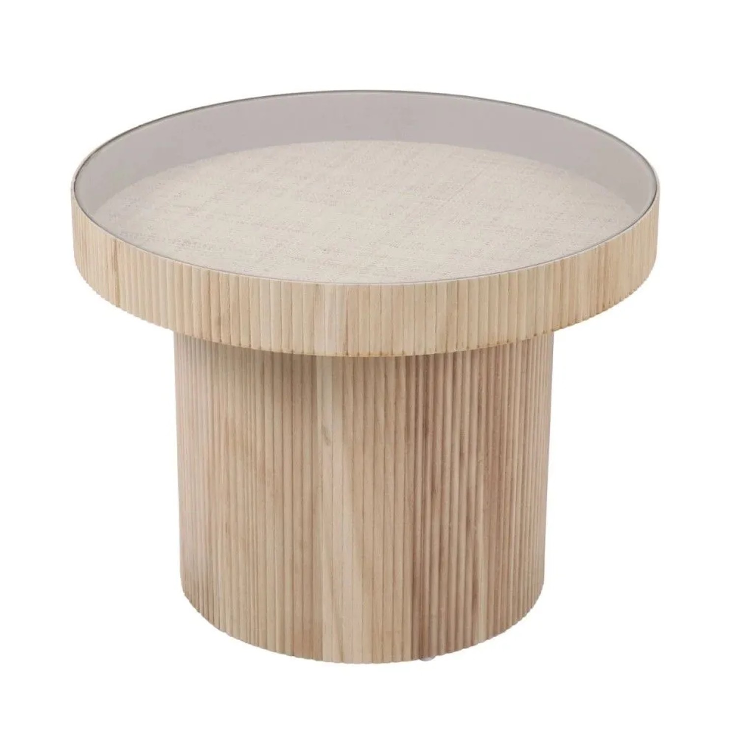 Svita Miguel Beistelltisch Mit Glas Coffeetable Couchtisch Klein Rund Sofatisch Natur/Natur 59 x 45 cm ø x H