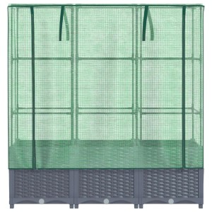 vidaXL Hochbeet mit Gewächshaus-Aufsatz, Rattan-Optik, dunkelgrau und grün, 120x40x138 cm.