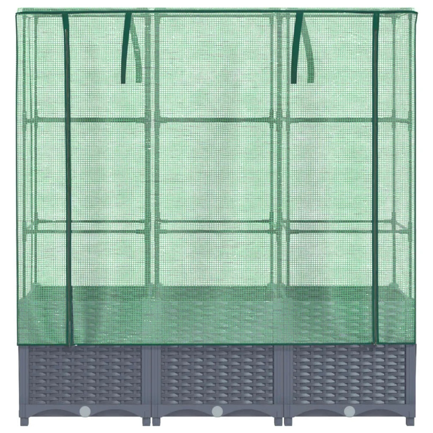 vidaXL Hochbeet mit Gewächshaus-Aufsatz, Rattan-Optik, dunkelgrau und grün, 120x40x138 cm.
