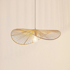 Moderne creme-farbene Lindby Pendelleuchte Valdorin aus Papier, 1-flammig für Wohnzimmer.