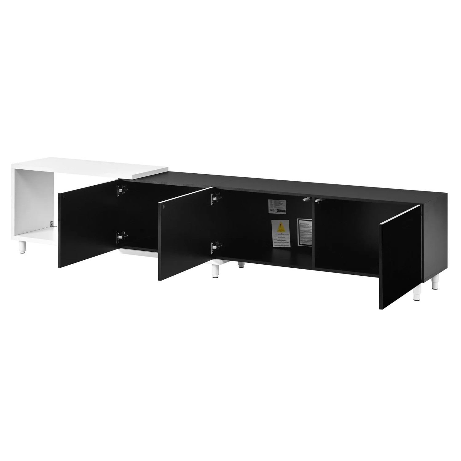 ModernLuxe Ausziehbares TV-Möbel mit 3 Lackierten Türen Ablage MDF Spanplatte Schwarz