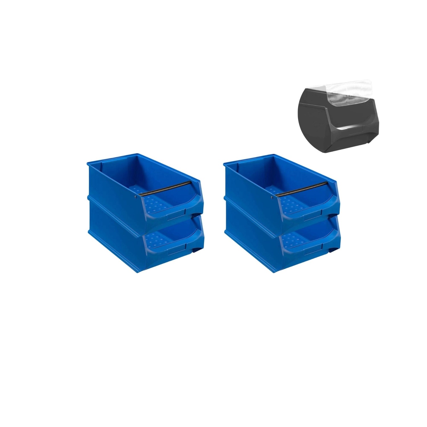SuperSparSet 4 x Blaue Sichtlagerbox 5.1 Mit Griffstange und Abdeckung HxBxT 20 x 30 x 50 cm 21,8 Liter Sichtlagerbehält...
