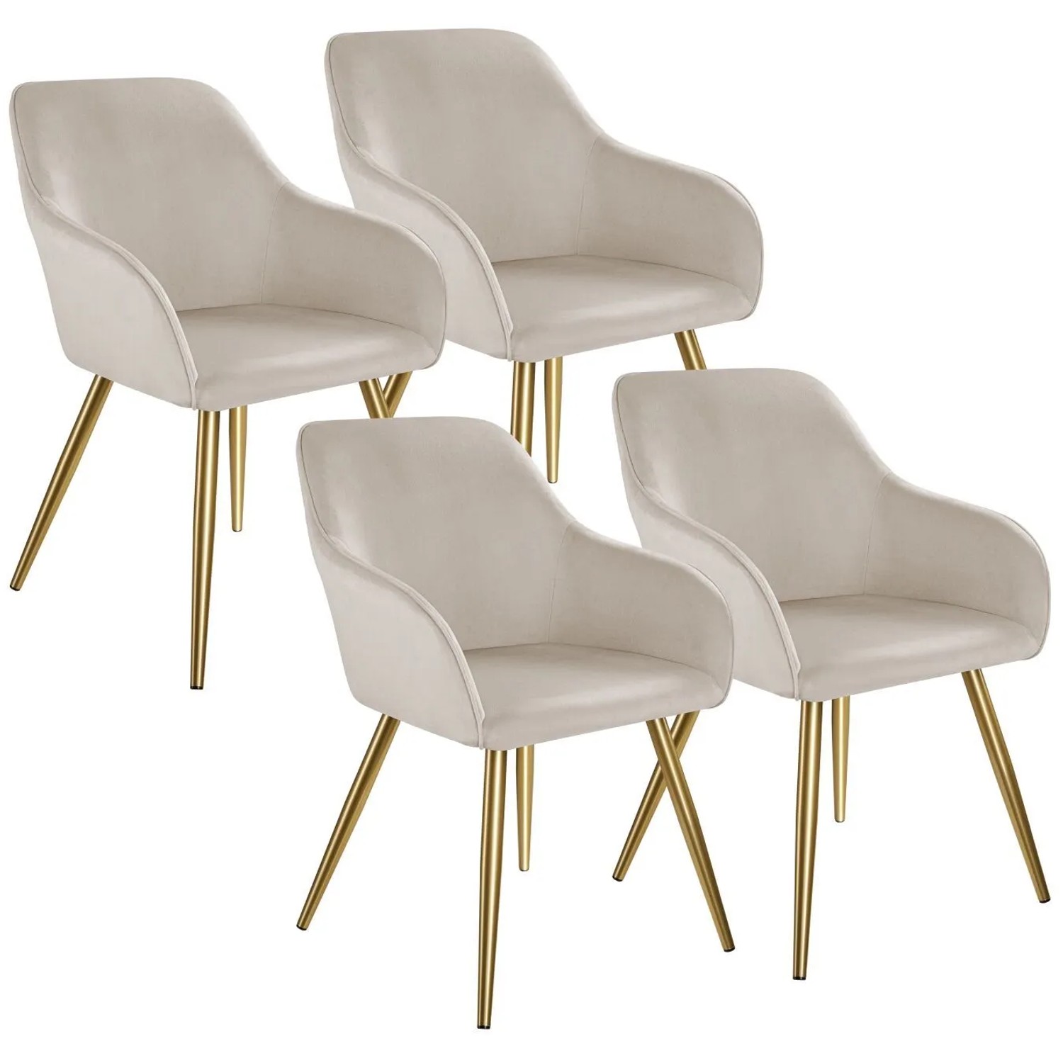 Tectake Esszimmerstuhl Marilyn Gepolstert  In Samtoptik Durchgehende Lehne 4Er Set 62 x 58 x 82 cm Taupe Gold