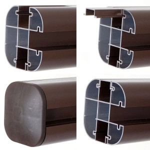 Detailansicht des braunen MCW WPC-Sichtschutz Savoie Zaunpfostens aus Aluminium im 2er Set.