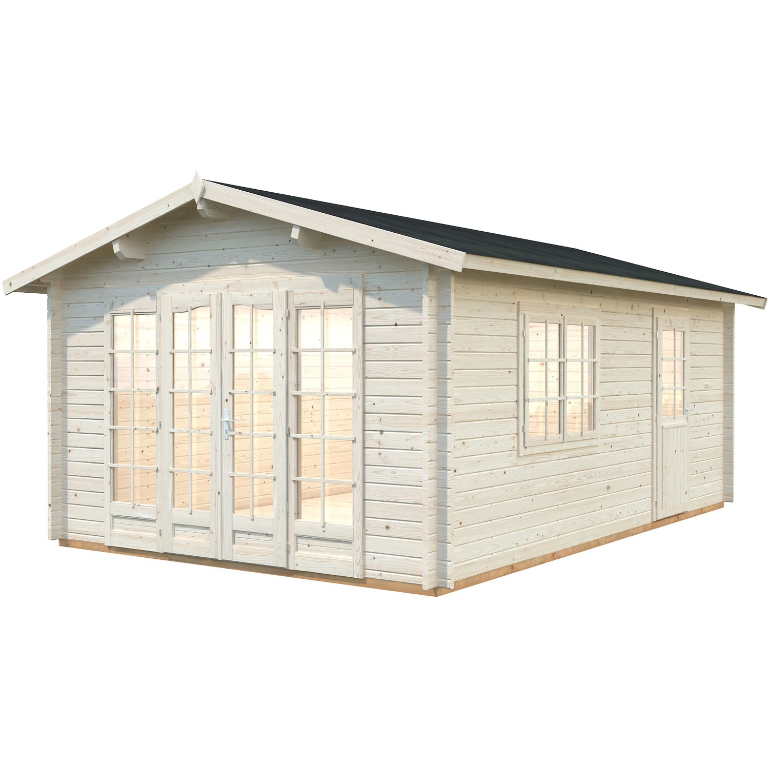 Palmako Irene Holz-Gartenhaus, naturbelassen, mit Satteldach, 360x550 cm. Unbehandeltes Holz.