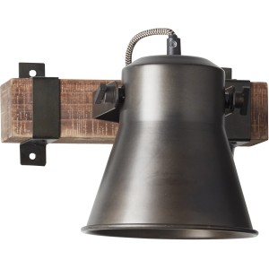 Brilliant Wandspot Decca in Schwarz und Holz, schwenkbarer Spot für Innenräume.