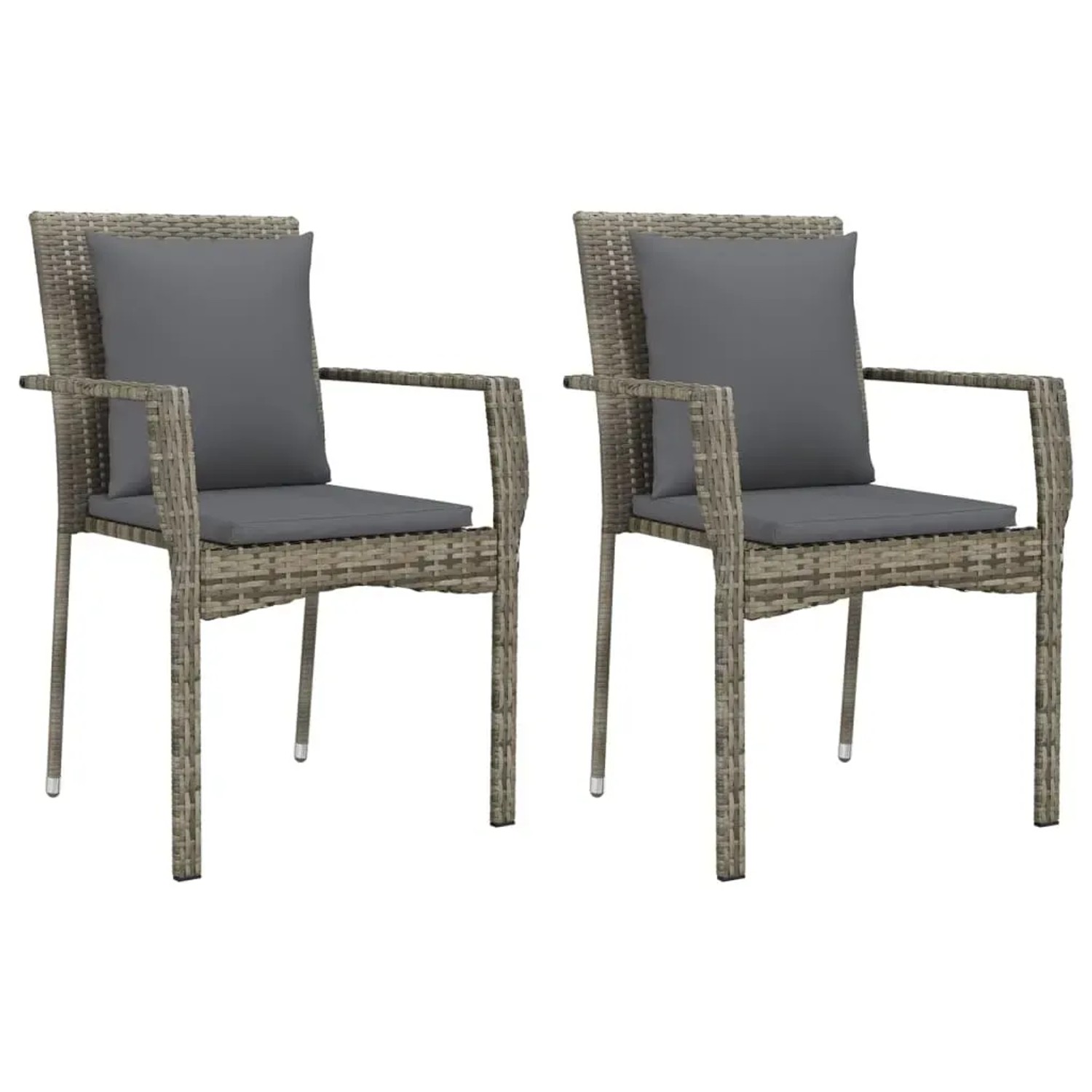 vidaXL Garten-Essgruppe, 3-teilig, schwarz/grau, Polyrattan, mit Kissen. Zwei Stühle und ein Tisch für den Garten.