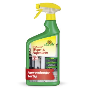 Grüne Neudorff Finalsan AF Wege- & Fugenrein Sprayflasche mit gelbem Sprühkopf gegen Grünbeläge und Algen.