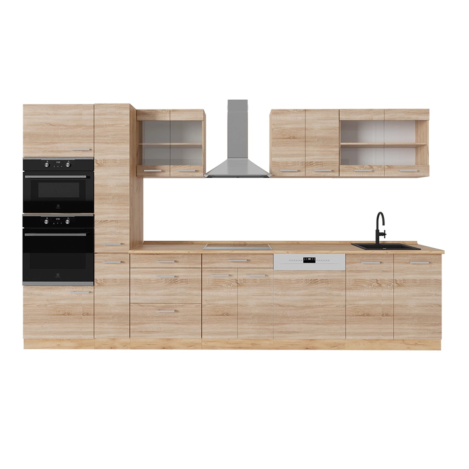Vicco R-Line Küchenzeile Sonoma/Goldkraft Eiche 350 cm AP Eiche günstig online kaufen