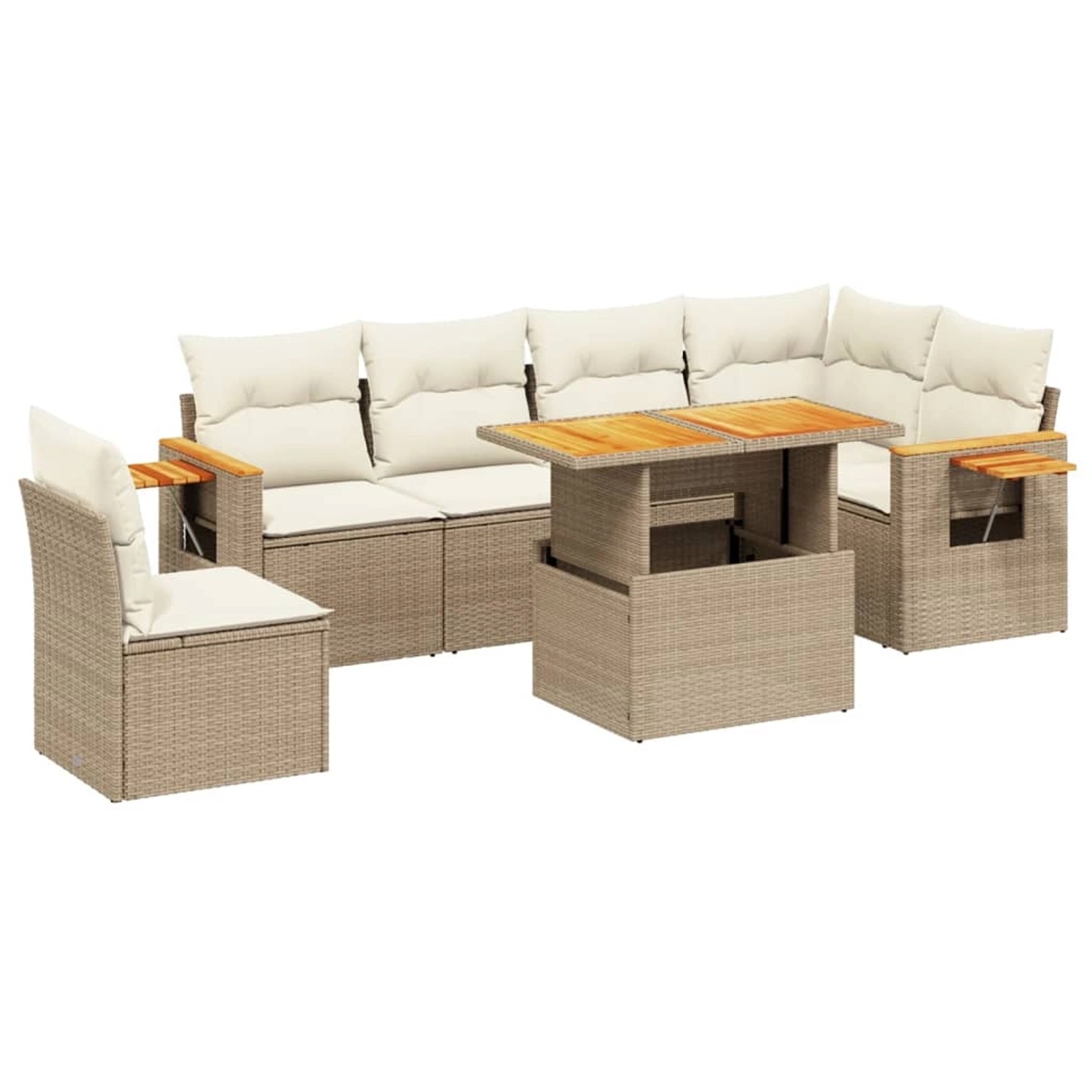 vidaXL 7-Tlg Garten-Sofagarnitur mit Kissen Beige Poly Rattan 3273543 günstig online kaufen