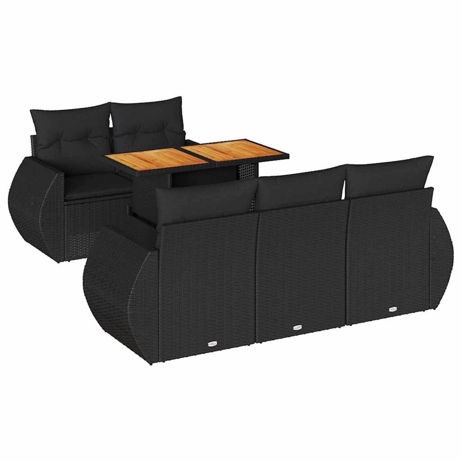 vidaXL 6-Tlg Garten-Sofagarnitur mit Kissen Schwarz Poly Rattan 3327212