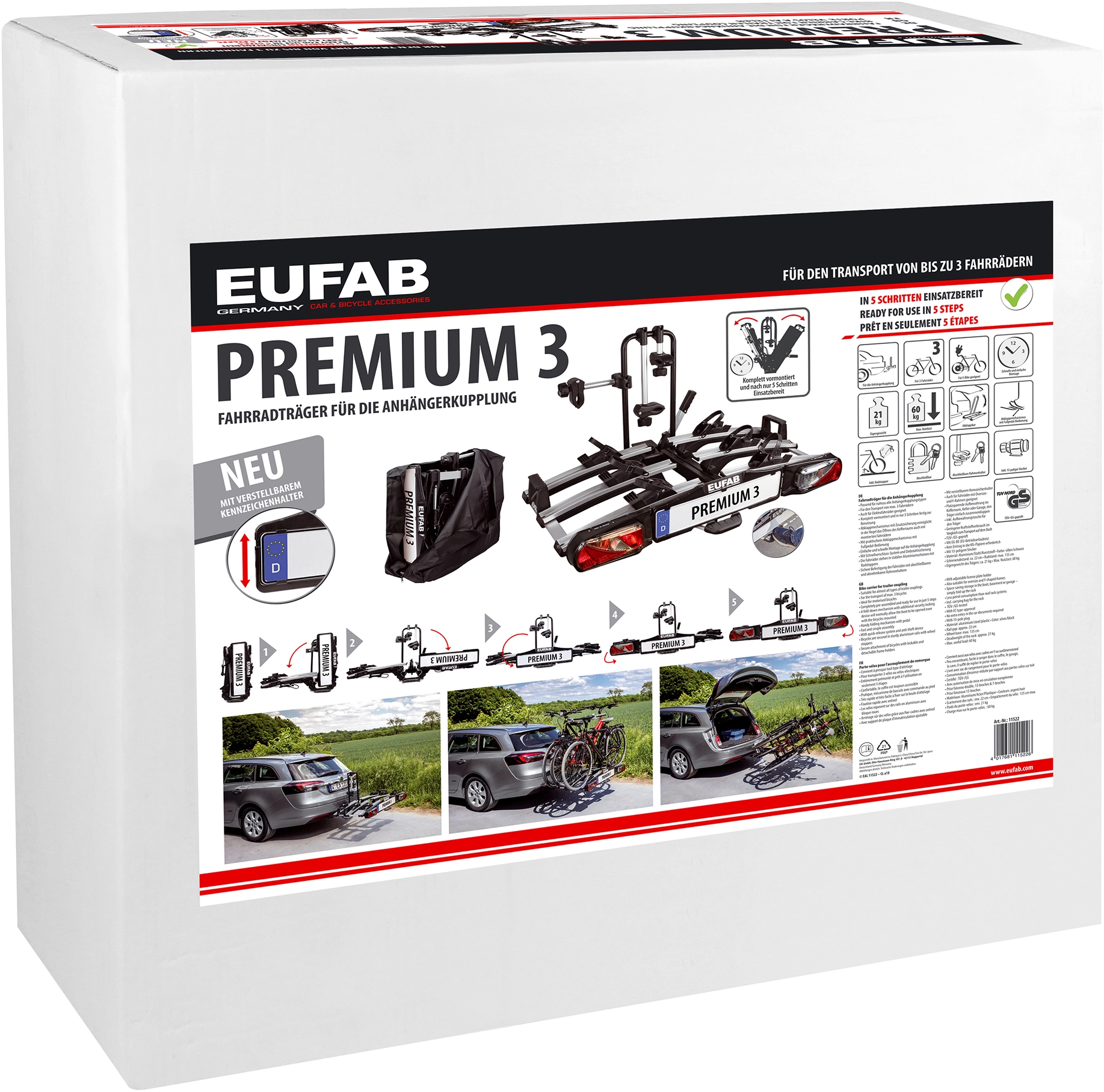 Eufab Fahrrad-Kupplungsträger Premium 3 mit Abklappfunktion