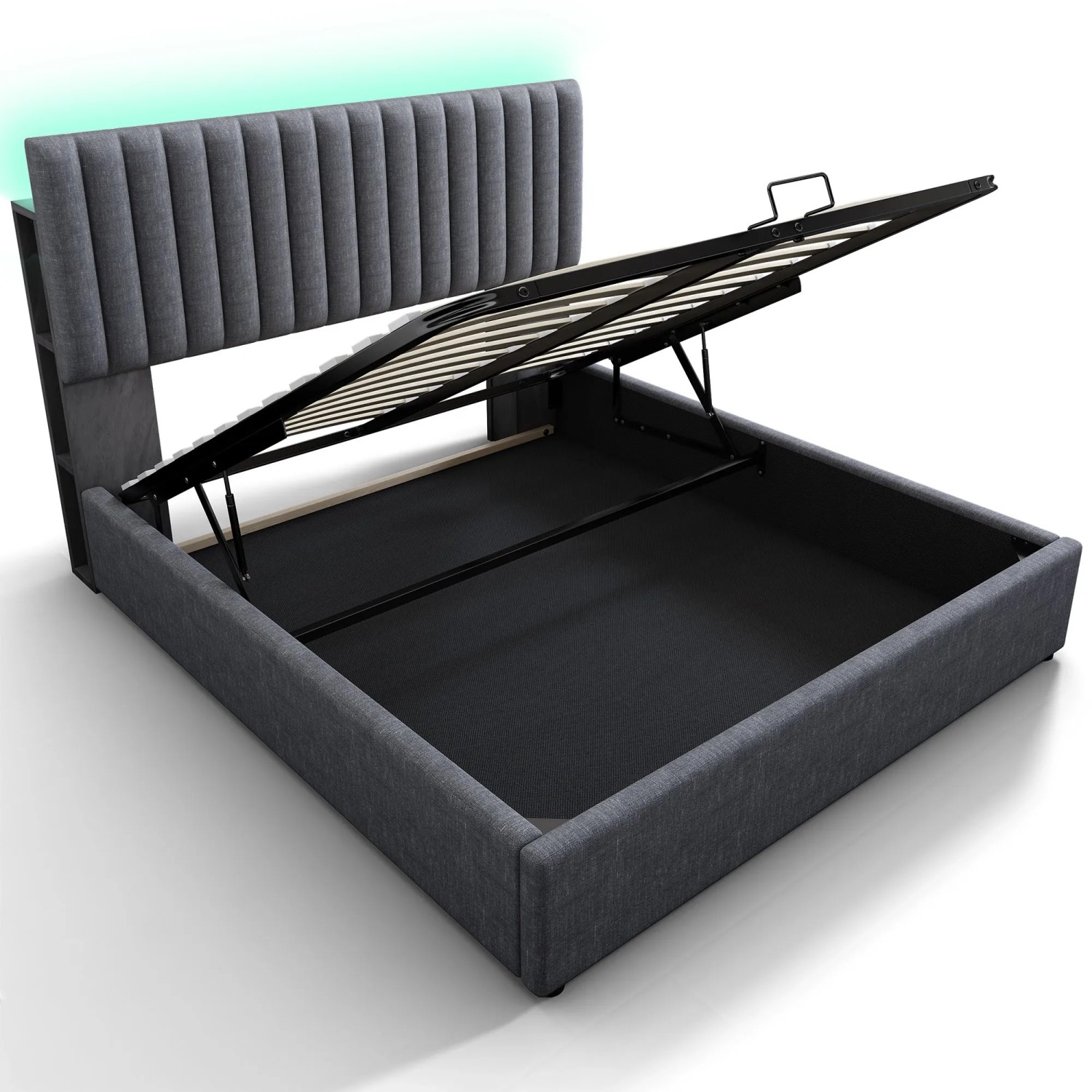 Merax Polsterbett 160x200cm LED USB-C App Stauraum Grau