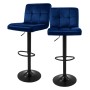 2er Set blaue ML-Design Barhocker aus Samt mit Rückenlehne und schwarzem Metallfuß.