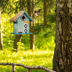 Relaxdays Vogelhaus Pappelholz Kiefernholz Bunt Wetterfest 24,5 x 19 x 13,5 cm 0,6 kg