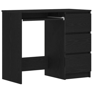 Schreibtisch in Schwarz Eichen-Optik mit 3 Schubladen, 90x45x76 cm. Holzwerkstoff für Büro oder Arbeitszimmer.