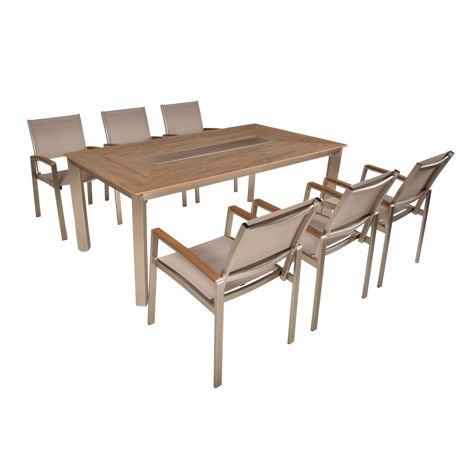 DELUKE Garten-Sitzgruppe HANNE 7-tlg. Kunststoff Grau Gartenmöbel-Set Gartengarnitur Garten-Essgruppe Stapelstühle Essti...