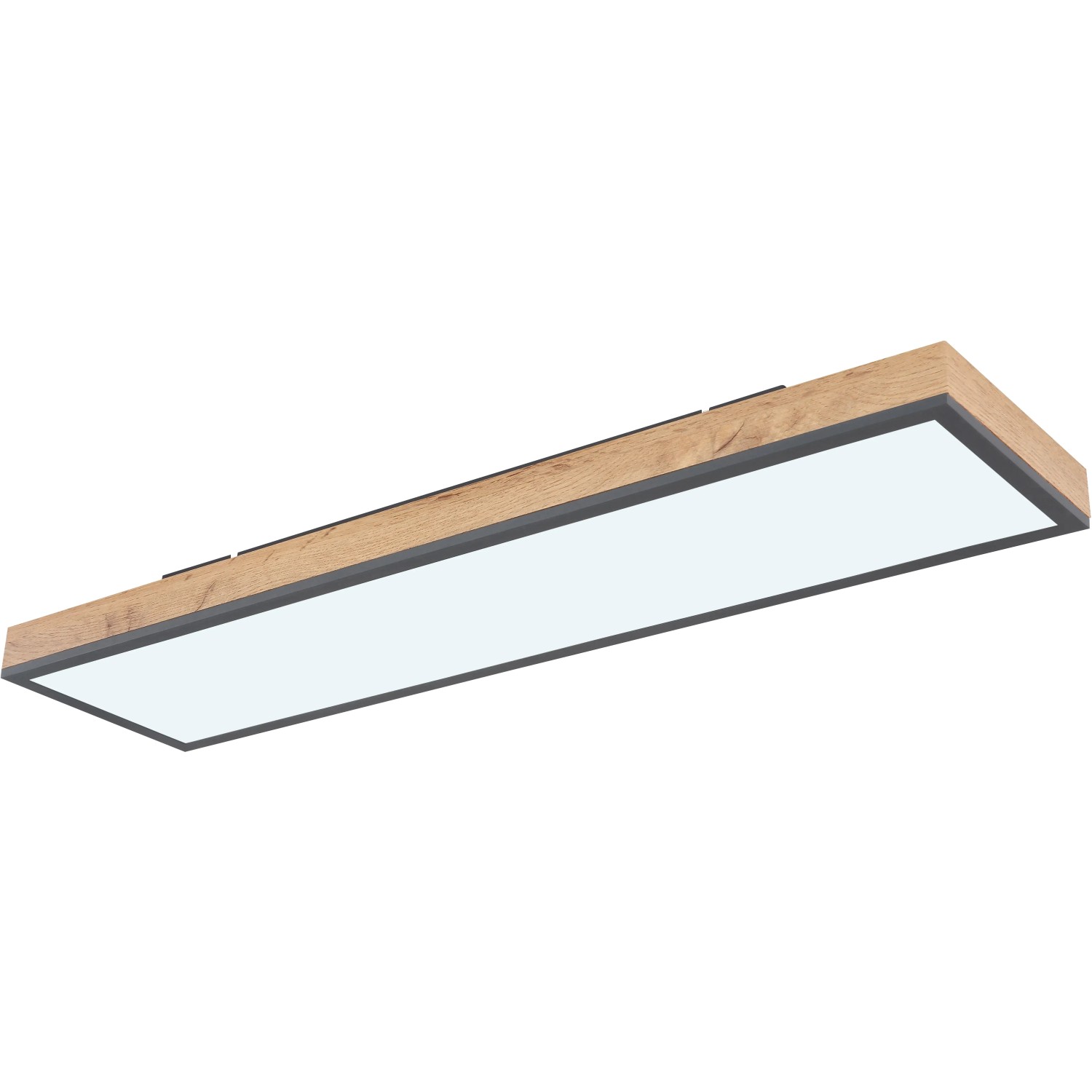 Globo LED-Deckenleuchte Doro, 24W, Holzoptik mit graphitfarbenem Rahmen.