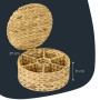 Runde geflochtene Teebox aus Wasserhyazinthe mit 7 Fächern, offenem Deckel. Maße: 27x27x11 cm. Ideal zur Aufbewahrung.