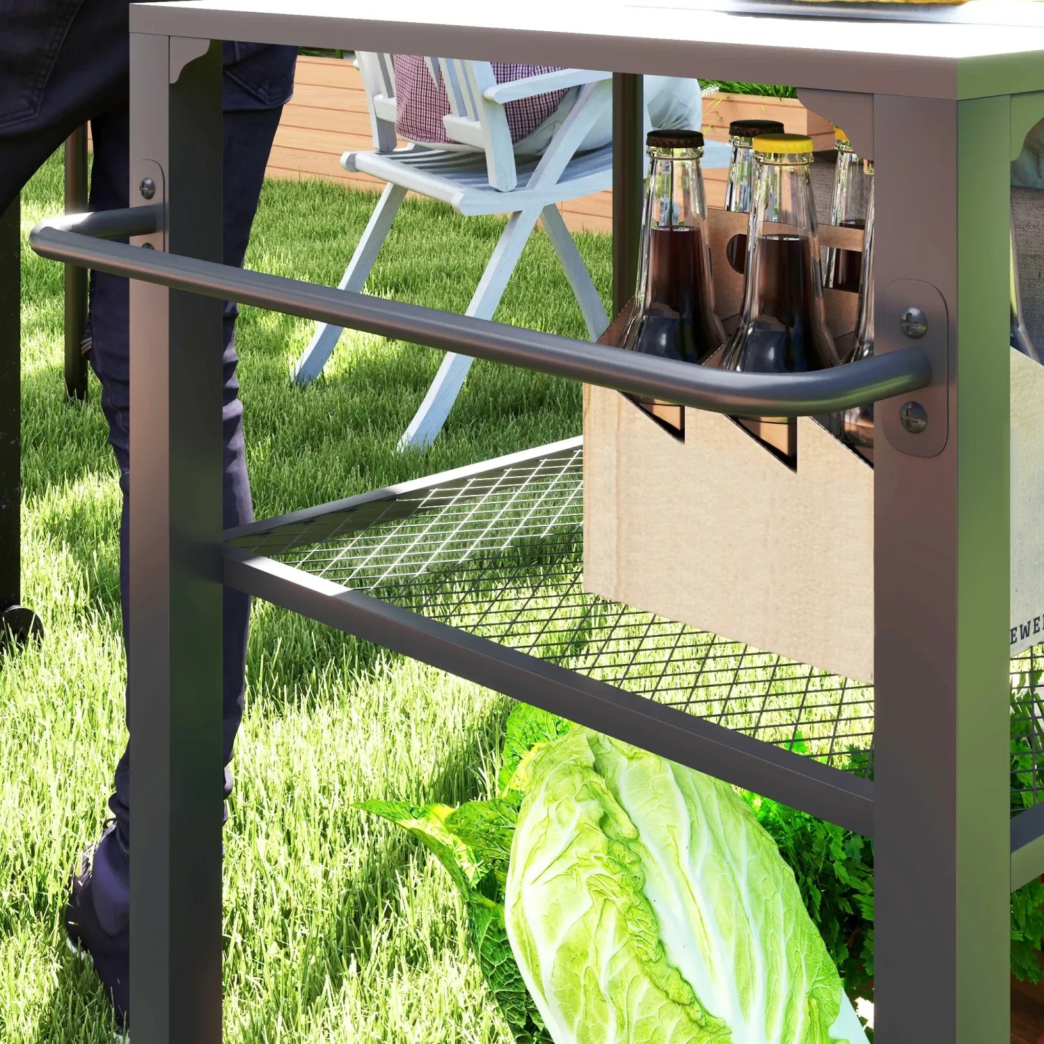 Outsunny Grillwagen aus Stahl, schwarz, mit Ablagen und Getränkehalter. Ideal für Garten und Terrasse.