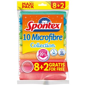Spontex Mikrofasertücher, 10er-Pack (8+2 gratis), verschiedene Farben. Ideal zum Reinigen im Haushalt.