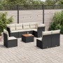 Schwarze 9-tlg. vidaXL Garten-Sofagarnitur aus Polyrattan mit cremefarbenen Kissen.