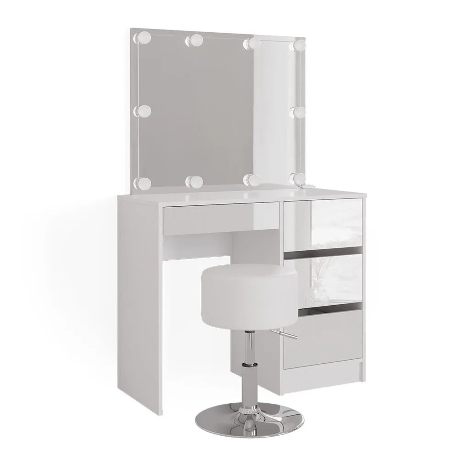 Vicco Schminktisch Sherry Weiß 90 x 140 mit Spiegel, LED-Lichterkette und Hocker