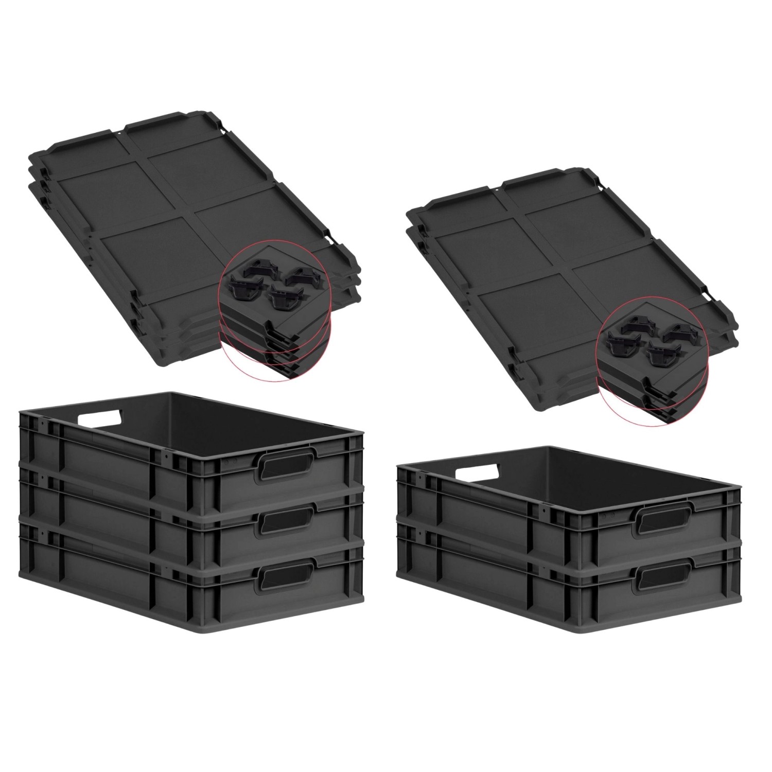 PROREGAL SparSet 5x Eurobox Nextgen Grip Mit Auflagedeckel Und Schwarzen Ve günstig online kaufen