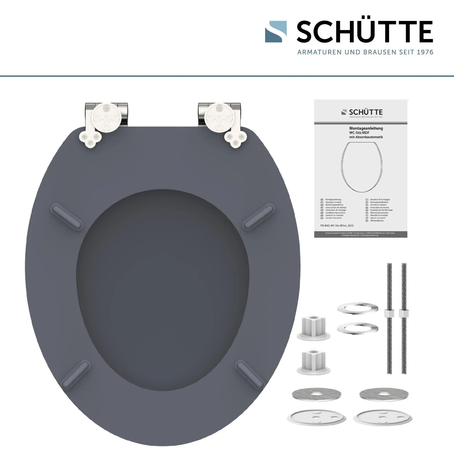 Schütte WC-Sitz Spirit Anthrazit MDF mit Absenkautomatik und Zubehör.
