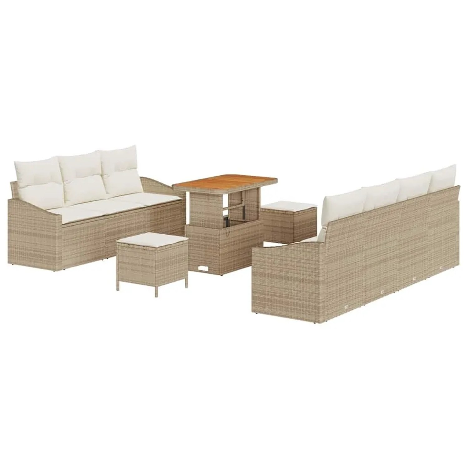 vidaXL Garten-Sofa-Set mit Kissen mit Speicher 10-Tlg Beige und Creme 3364571