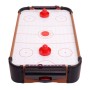 Mini Air Hockey Tisch aus Holz mit weißer Spielfläche, roten Handgriffen und Puck, ideal für Kinder.
