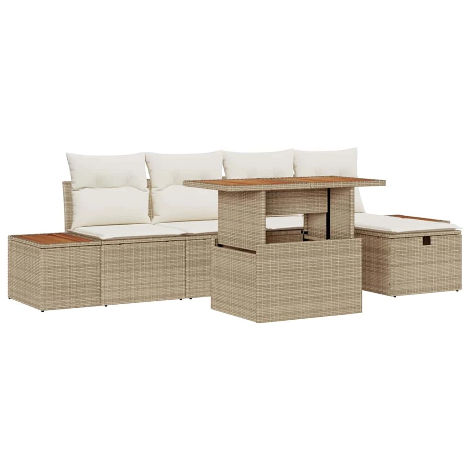 vidaXL Garten-Sofa-Set mit Kissen mit Speicher 6-Tlg Beige Poly Rattan 3360 günstig online kaufen